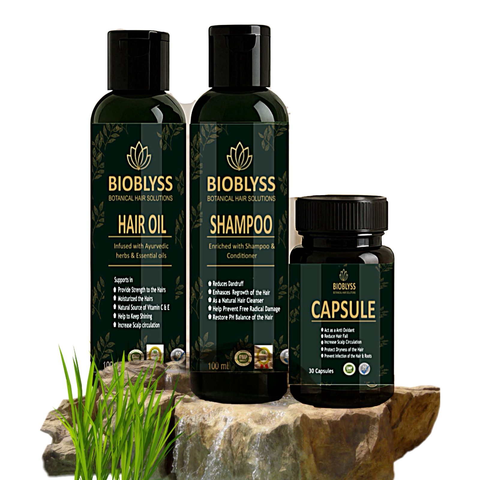 Bioblyss Hair Care Combo – Oil + Shampoo + Capsules